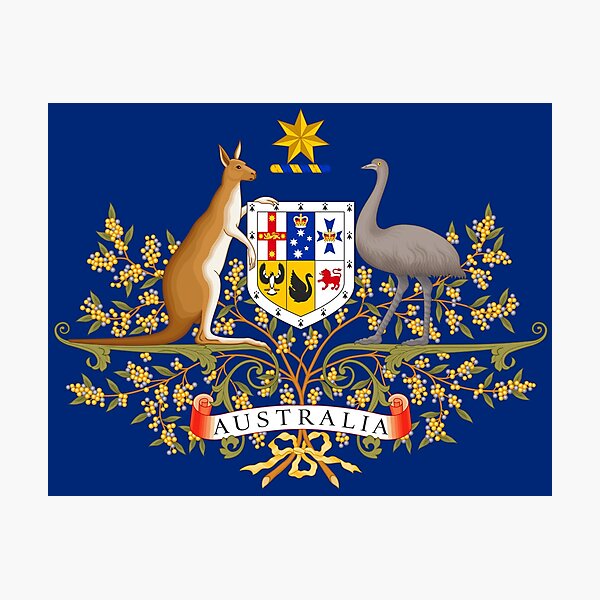 "Classic Australian Commonwealth Coat of Arms on Dark Blue