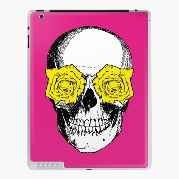 Skull and Roses | Skull and Flowers | Skulls and Skeletons | Vintage Skulls | Pink and Yellow | iPad Skin