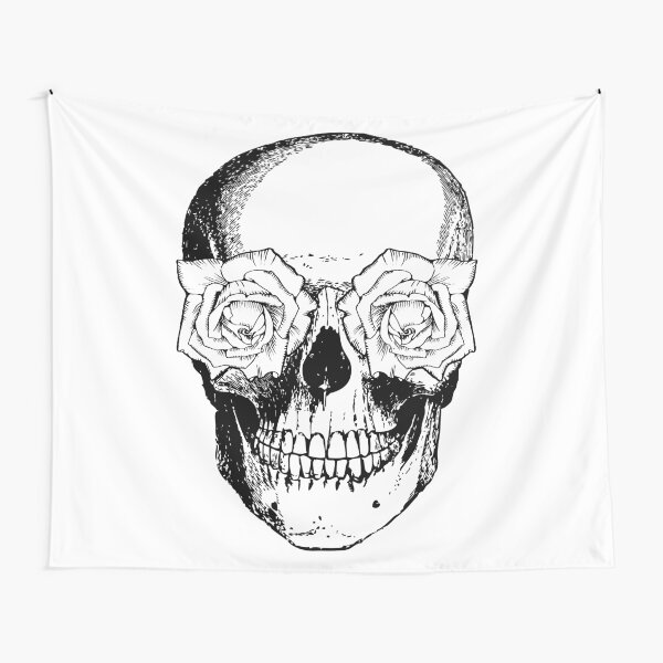 Skull and Roses | Skull and Flowers | Skulls and Skeletons | Vintage Skulls | Black and White | Tapestry