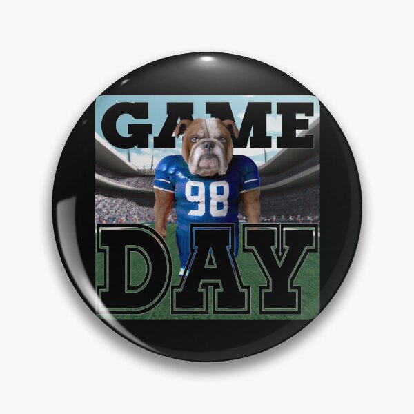 Item preview, Football Bulldog dressed in blue and white uniform. Ready for Game Day designed and sold by jamie Omahen.