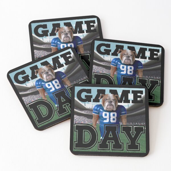 Item preview, Football Bulldog dressed in blue and white uniform. Ready for Game Day designed and sold by jamie Omahen.