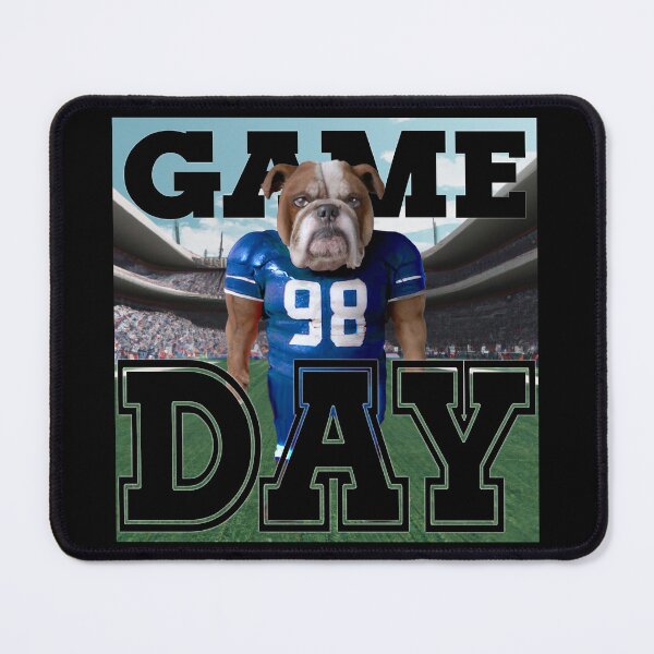 Item preview, Football Bulldog dressed in blue and white uniform. Ready for Game Day designed and sold by jamie Omahen.