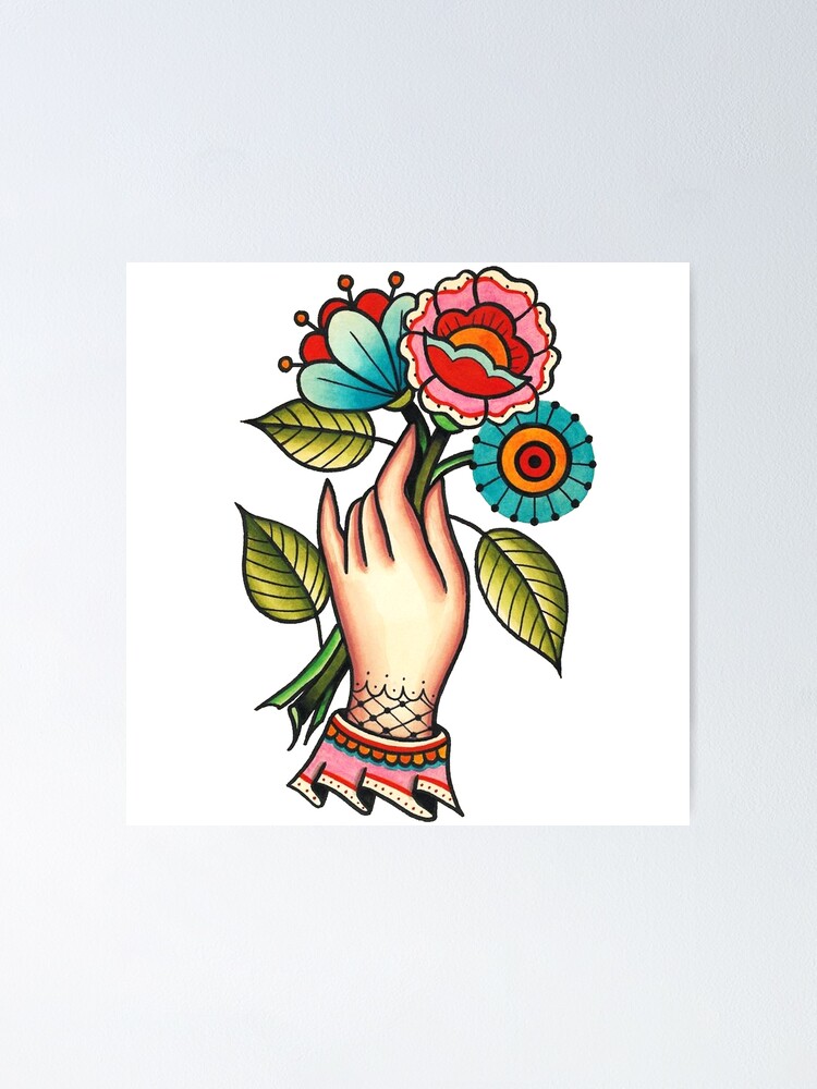 Colorful Vintage Tattoo Template With Skeleton Hand Holding Rose Flower  Isolated Vector Illustration Royalty Free SVG Cliparts Vectors And Stock  Illustration Image 156538305