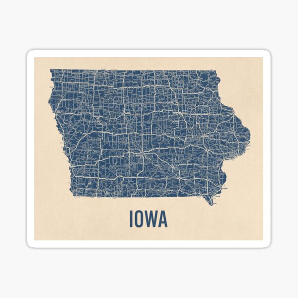 "Vintage Iowa Road Map, Blue on Beige #1" Sticker for Sale by ...