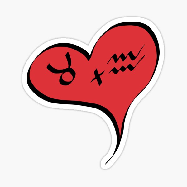 Taurus + Aquarius in Love Zodiac Heart Sticker
