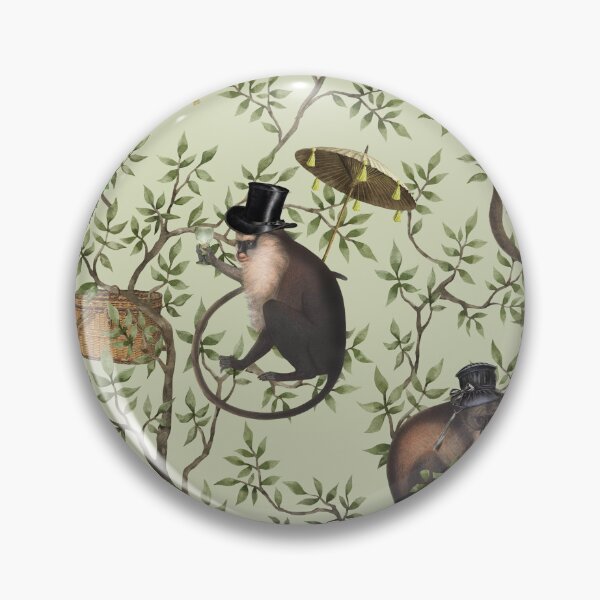 Item preview, Vintage Chinoiserie Monkeys Botanical Garden green Nightgarden designed and sold by UtArt.