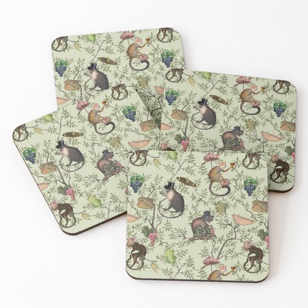 Item preview, Vintage Chinoiserie Monkeys Botanical Garden green Nightgarden designed and sold by UtArt.