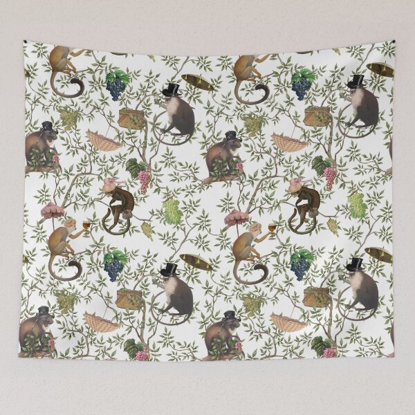 Item preview, Vintage Chinoiserie Monkeys Botanical Garden white Nightgarden designed and sold by UtArt.