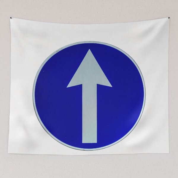 Item preview, Rounded traffic sign in blue and white, ahead only designed and sold by lena-maximova.