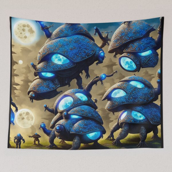Item preview, Stompy blue alien battlesnails with moons in their armor I designed and sold by BrachiaST.