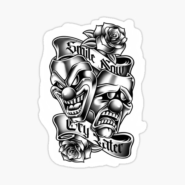 Png Transparent Library Gangster Smile Sad Clown Tattoo  Laugh Now Cry  Later Transparent PNG  378x485  Free Download on NicePNG