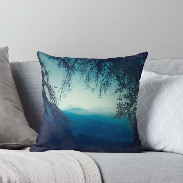 Blue Morning - Hazy Alpine Valley Throw Pillow
