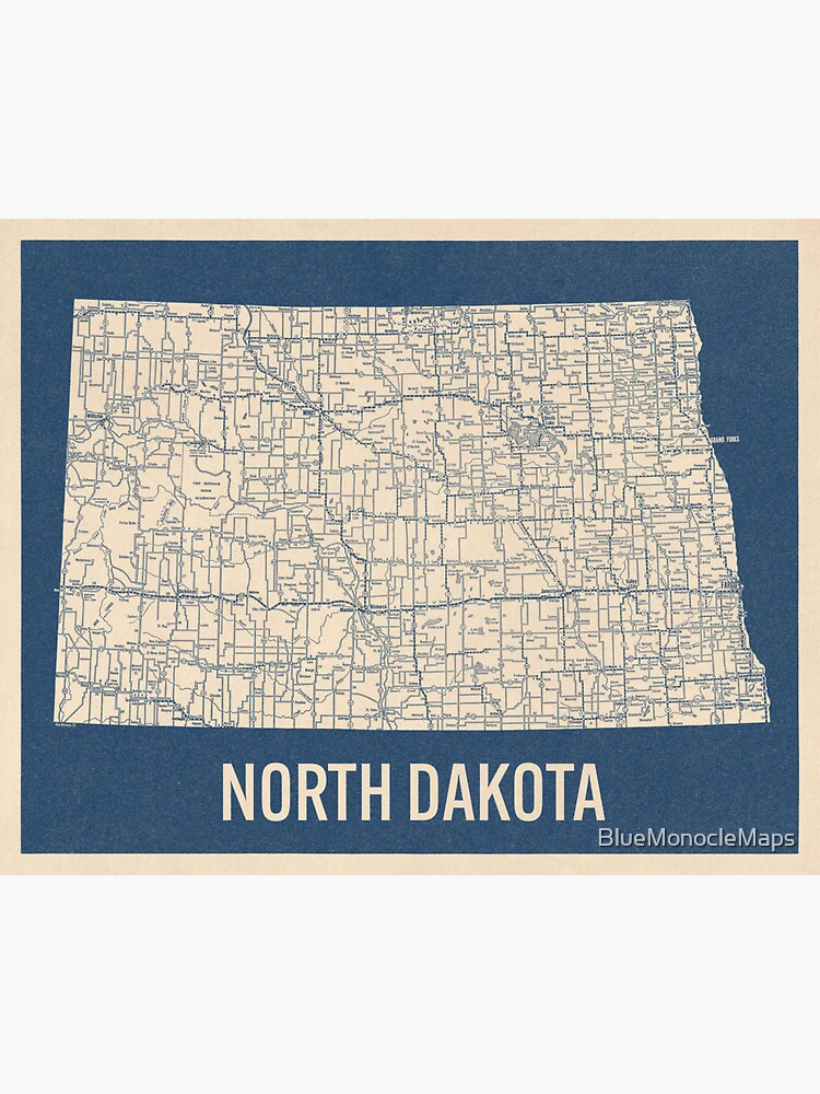 Vintage North Dakota Road Map Blue On Beige Sticker For Sale By Bluemonoclemaps Redbubble