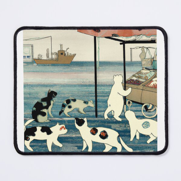 Item preview, Traditional Japanese Ukiyo-e Cats at a Fish Market - AI Generated designed and sold by Roboutique.