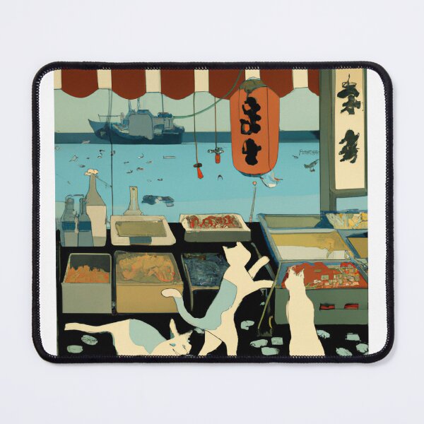 Item preview, Traditional Japanese Ukiyo-e Cats at a Fish Market v2 - AI Generated designed and sold by Roboutique.