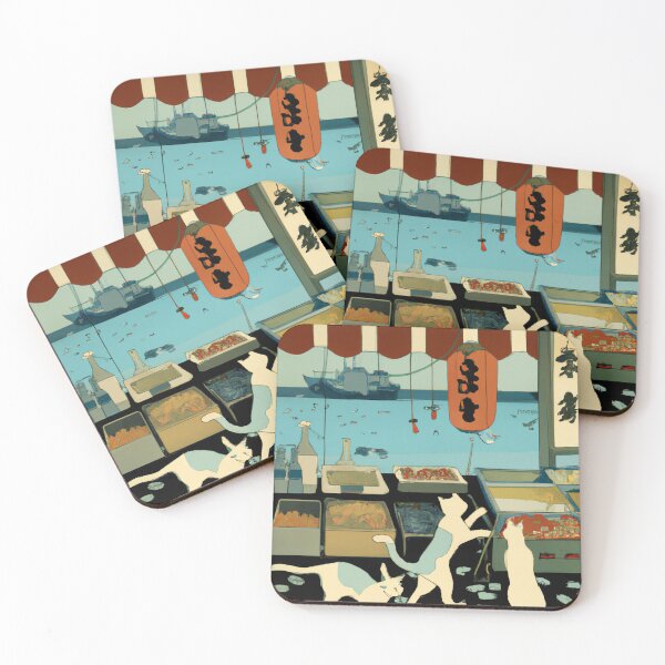 Item preview, Traditional Japanese Ukiyo-e Cats at a Fish Market v2 - AI Generated designed and sold by Roboutique.