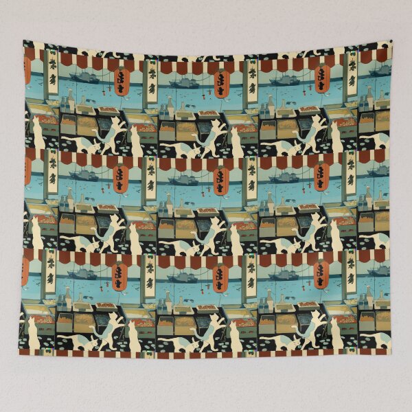 Item preview, Traditional Japanese Ukiyo-e Cats at a Fish Market v2 - AI Generated designed and sold by Roboutique.