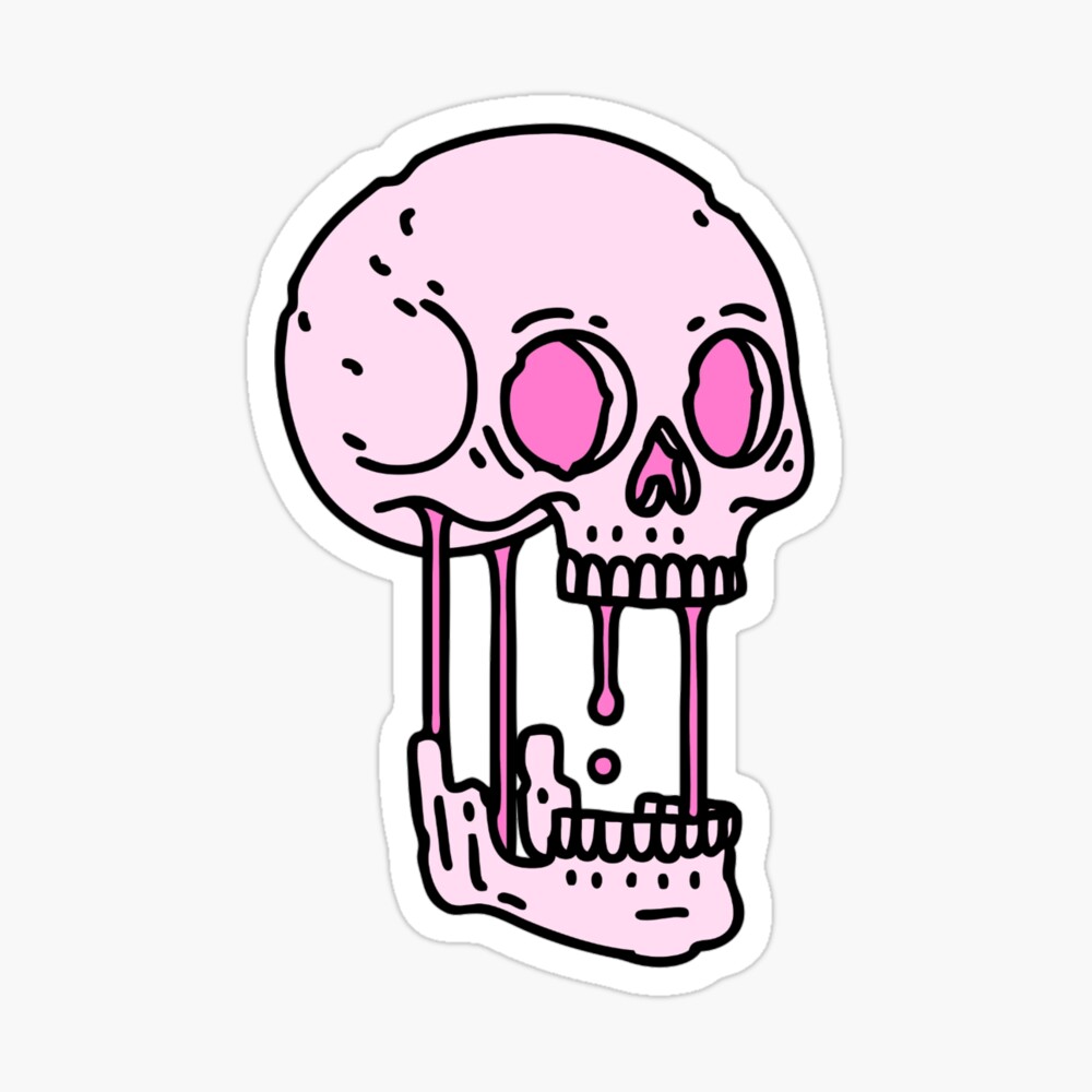 Pink Skull Bow Sticker Spooky Pastel Goth Cute Creepy Punk Scary