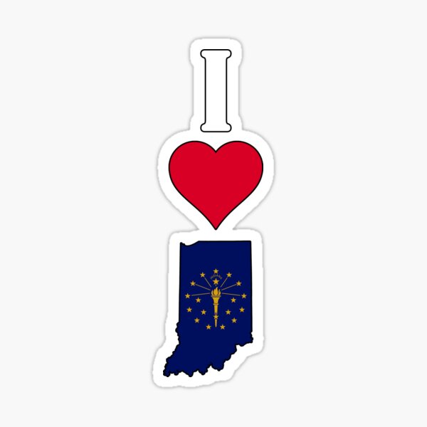 Pegatina «Amo Indiana Vertical I Heart Mapa de la bandera del estado de Indiana» de SportsStars