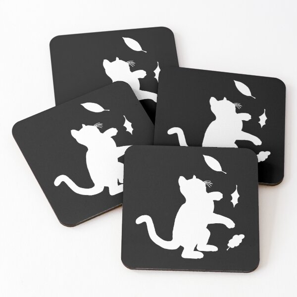 Item preview, White Cat Playing With Leaves Silhouette designed and sold by VoilaDalilah.
