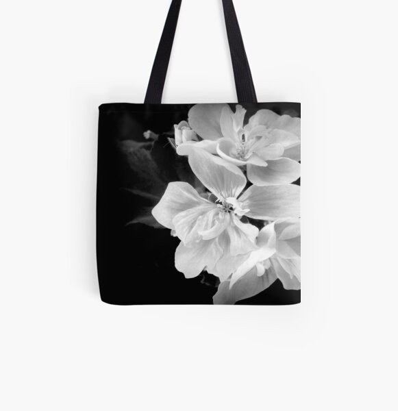 Geranium in black and white All Over Print Tote Bag