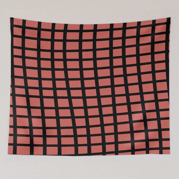 Item preview, Red-Orange Black Wavy Grid Pattern Pairs 2023 COTY Raspberry Blush 2008-30 designed and sold by ColorOfTheYears.