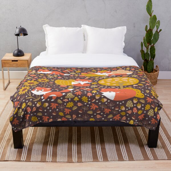 Item preview, fall illustrated pattern with cute foxes  designed and sold by Angela Sbandelli.