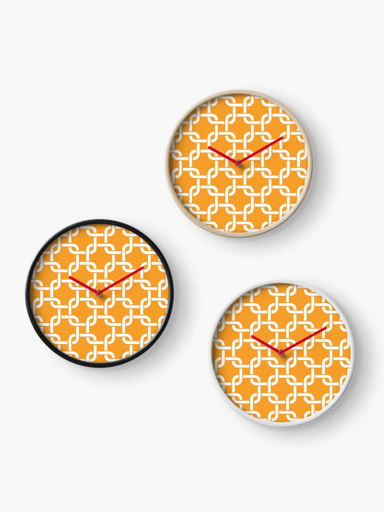 Thumbnail 3 of 4, Clock, Orange Interlocking Square Pattern designed and sold by patternplaten.