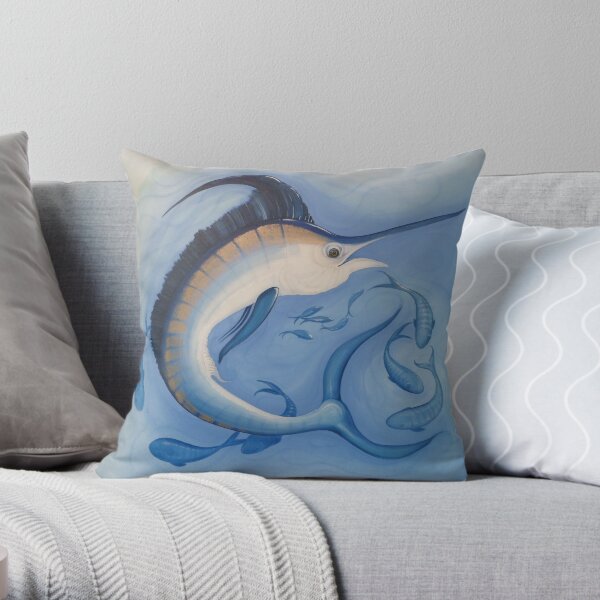 Blue Marlin Big Game Fish Painting Throw Pillow
