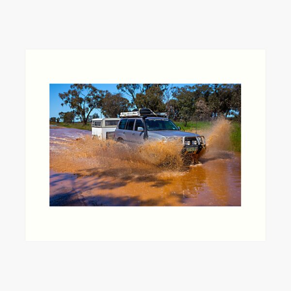 Landcruiser and Camper through water crossing Art Print