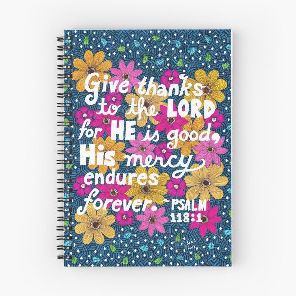 Item preview, Give Thanks To The Lord For He Is Good, Psalm Bible Verse, Lettering, Flowers And Leaves Doodle, Inspirational designed and sold by Eneri Collection.