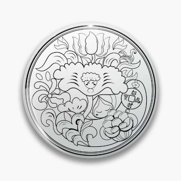 Item preview, Lotus y Yuanbao, Flower Leaf y Seeds Line Art Circle designed and sold by Moyanana.