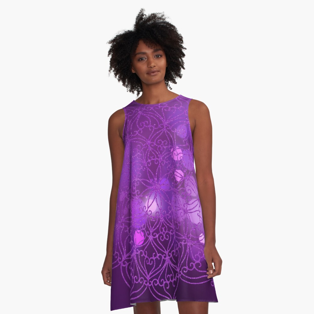 Purple Glitter Mandala With Bokeh Background 4 A-Line Dress
