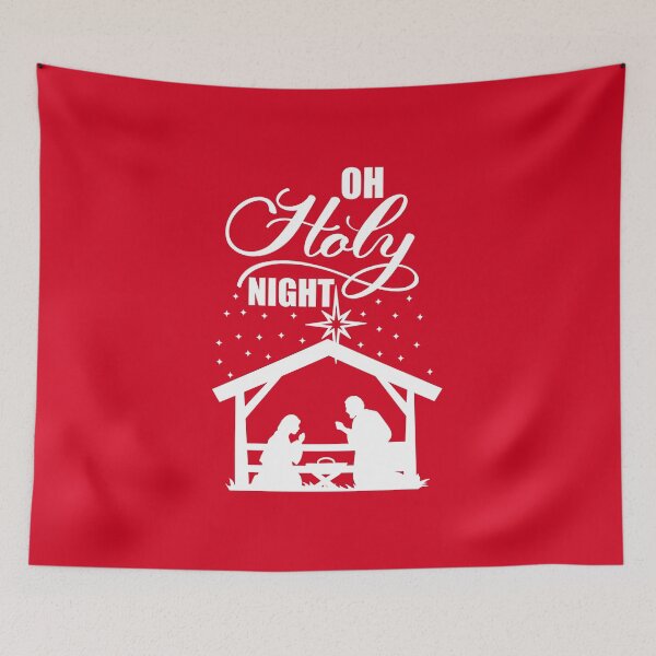 Item preview, Oh Holy Night Nativity Christmas Scene White on Red designed and sold by Gsallicat.