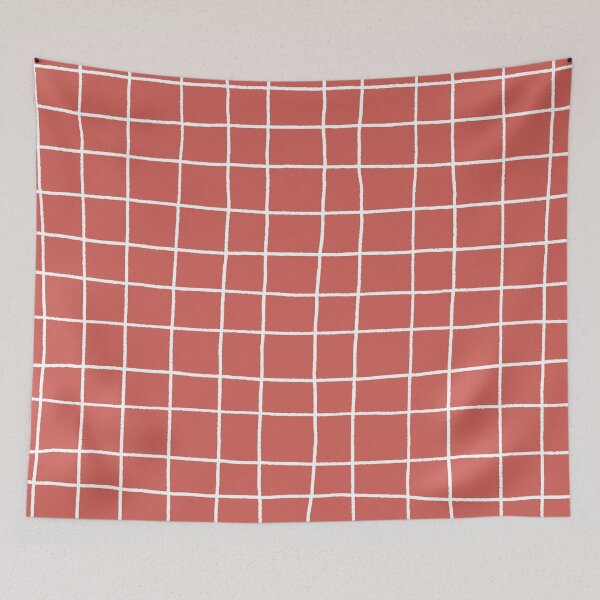Item preview, Red-Orange White Thin Checkerboard Square Grid Pattern Pairs 2023 COTY Raspberry Blush 2008-30 designed and sold by ColorOfTheYears.