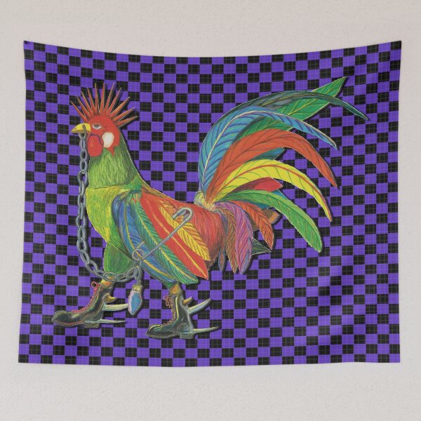 Artikelvorschau, Punky Rooster Basic on Violet checkered Black Dark entworfen und verkauft von AJLeibengeist.