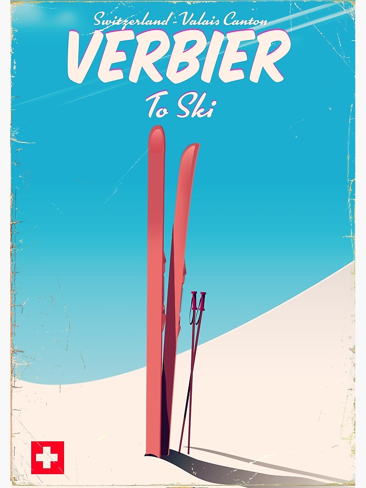 Discover Verbier Vintage ski travel poster Premium Matte Vertical Poster