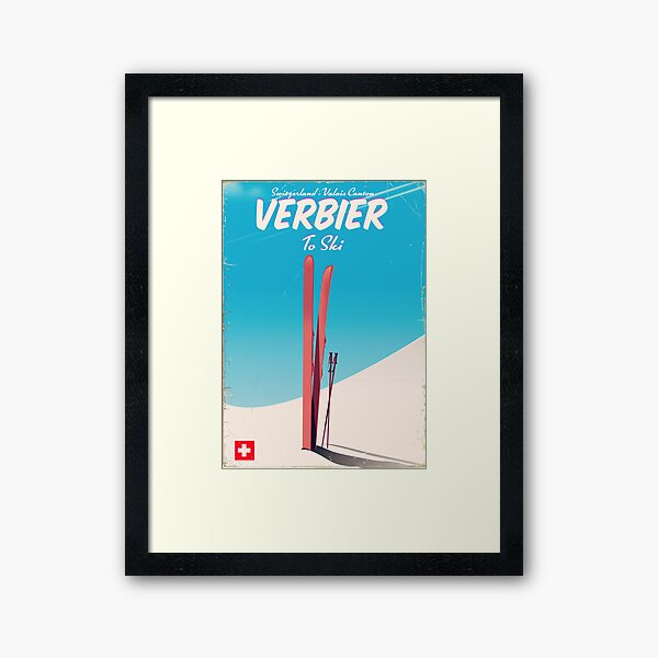 Verbier Vintage ski travel poster Framed Art Print
