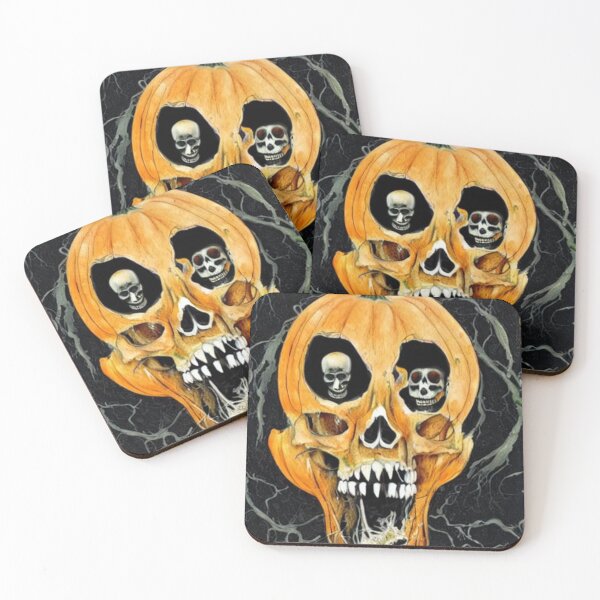 Item preview, halloween a rotten and disintegrated pumpkin reveals skeletons and witches in style of dave mckean  designed and sold by bestoftrendy.
