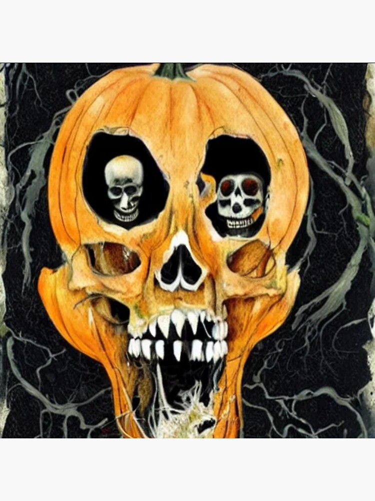 halloween a rotten and disintegrated pumpkin reveals skeletons and witches  in style of dave mckean  Art Board Print for Sale by latesttrendy