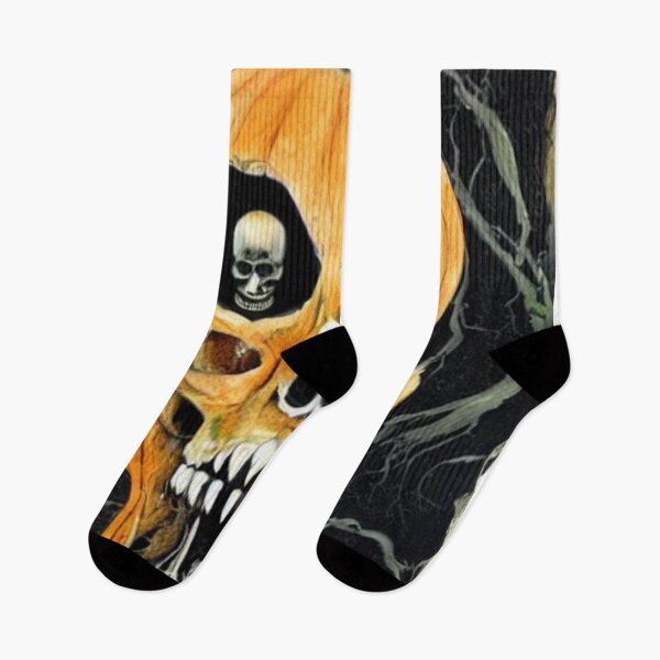 Item preview, halloween a rotten and disintegrated pumpkin reveals skeletons and witches in style of dave mckean  designed and sold by bestoftrendy.
