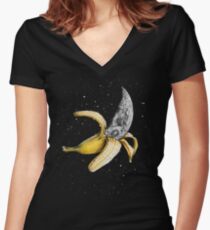 Mond Banane! Tailliertes T-Shirt mit V-Ausschnitt