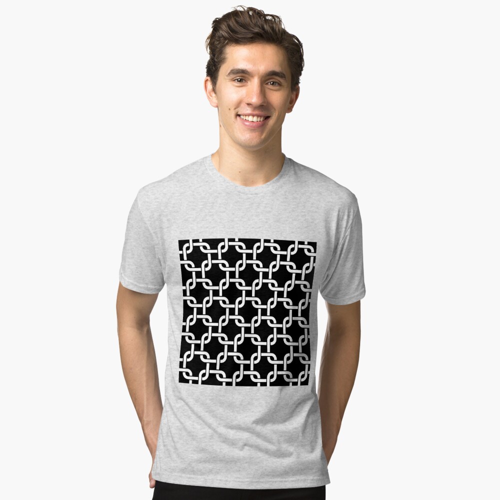 Black Interlocking Square Pattern | Tri-blend T-Shirt