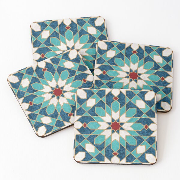 Item preview, Navy Blue Teal White Red Marble Moroccan Mosaic designed and sold by CatyArte.