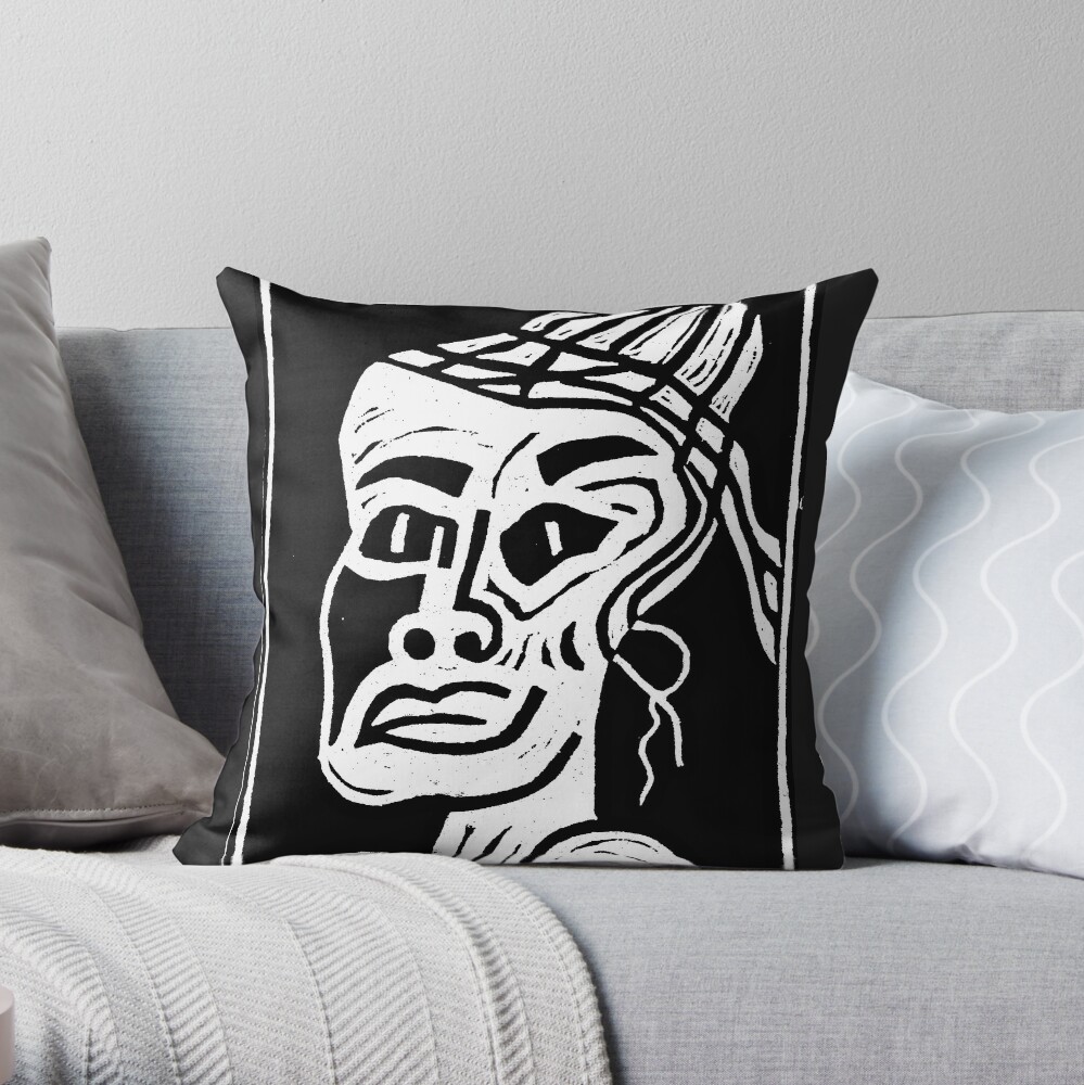 African Woman Linocut Print Throw Pillow