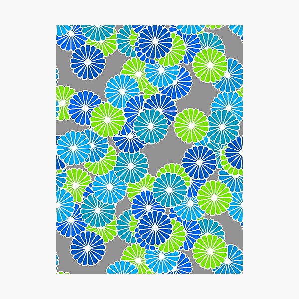 Item preview, Art Deco flowers, blue and lime green designed and sold by Marymarice.