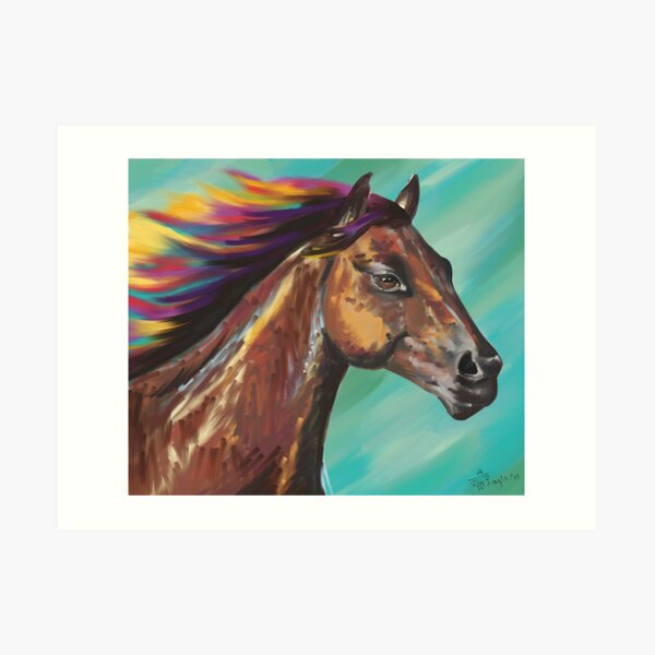 Galloping Horse with a Rainbow Mane Art Print