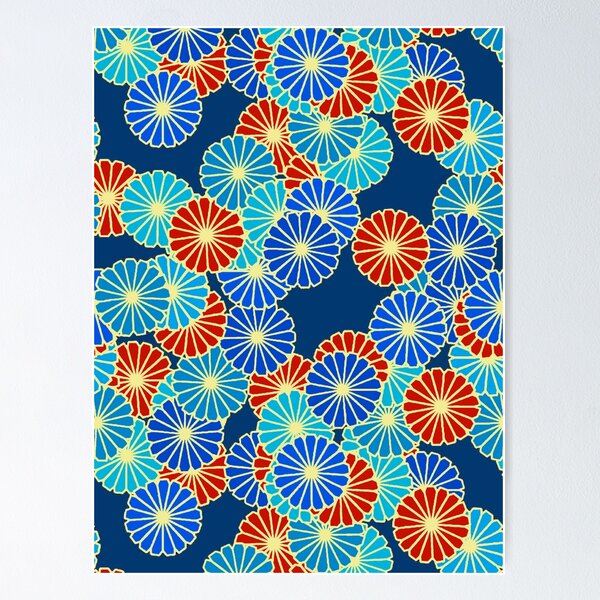 Item preview, Art Deco flowers - blue, turquoise, red designed and sold by Marymarice.