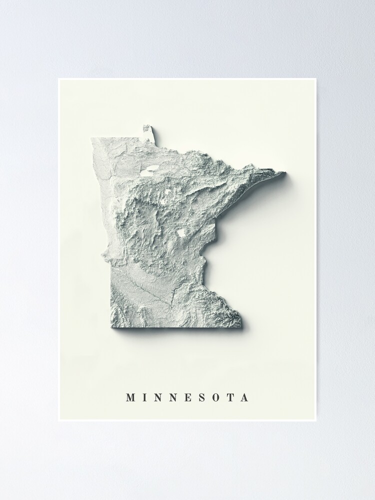 "Minnesota, USA Shaded Relief Map 3D Digitally-rendered" Poster For ...