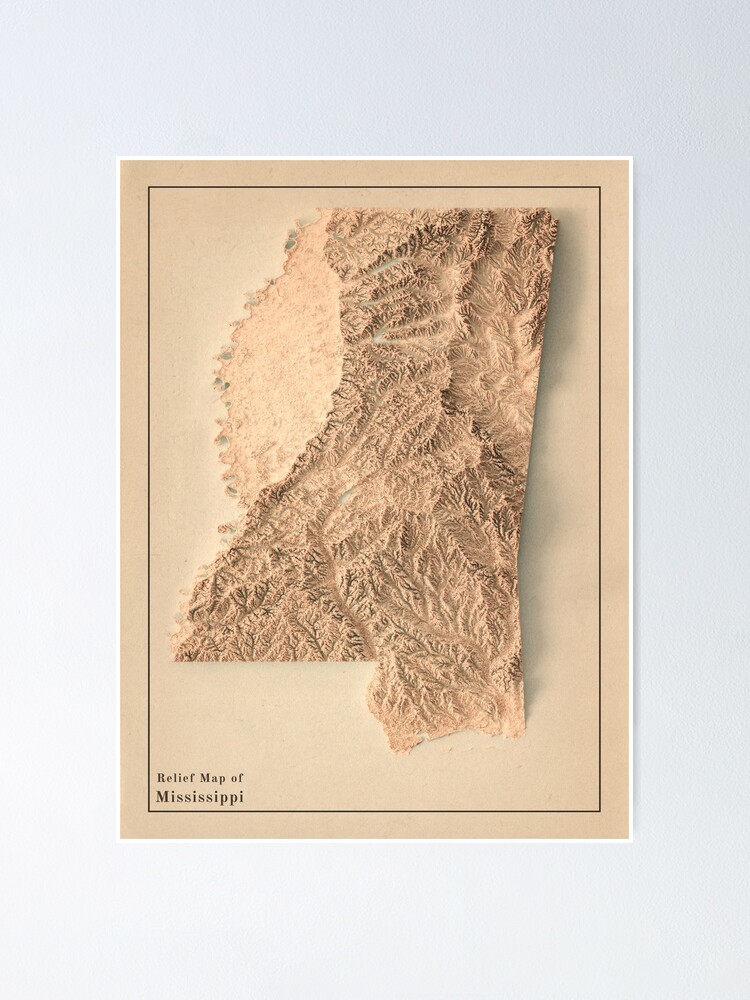 "Mississippi, USA Shaded Relief Map 3D Digitally-rendered" Poster For ...